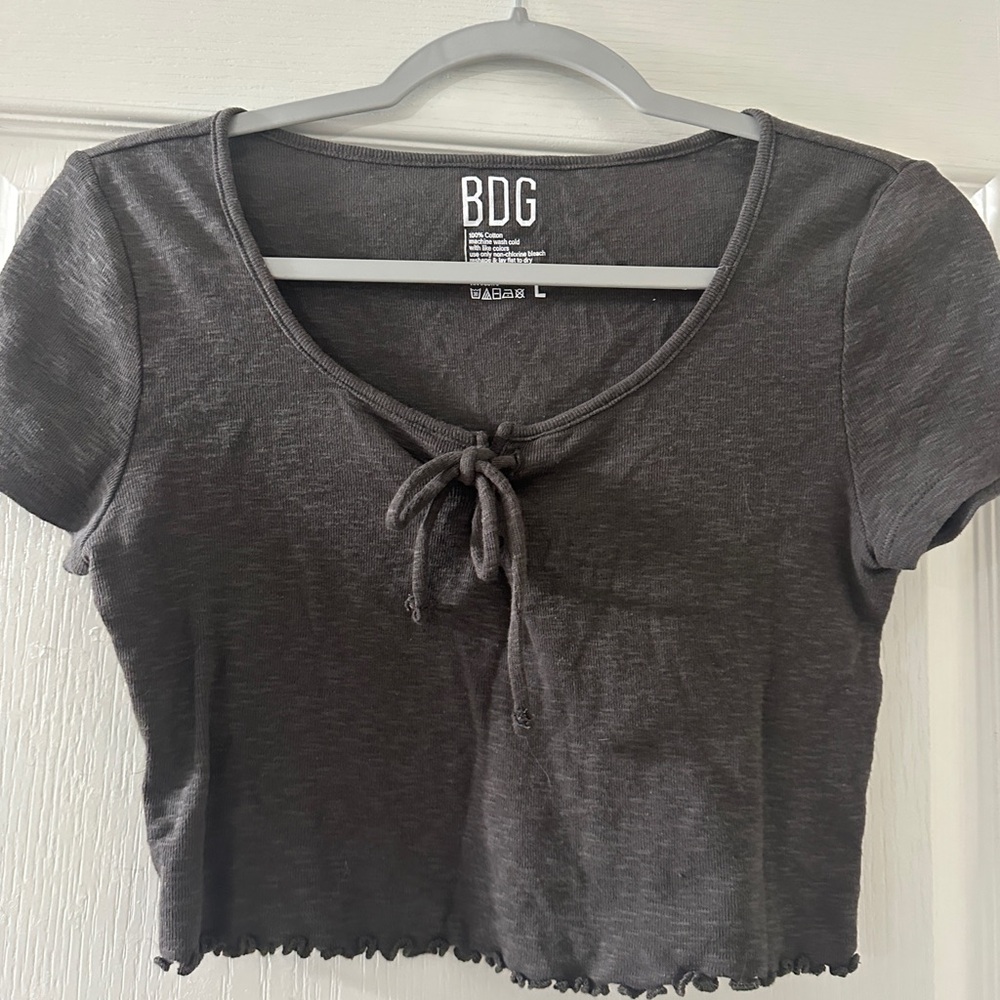 BDG Dark Gray Tie-Front Crop Top